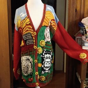 Vntg Eagle's Eye Barnyard cardigan 95 hand knit. XL